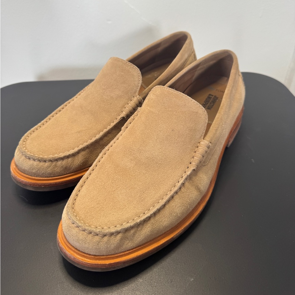Johnston and Murphy suede Venetian loafers with wooden heel size 11